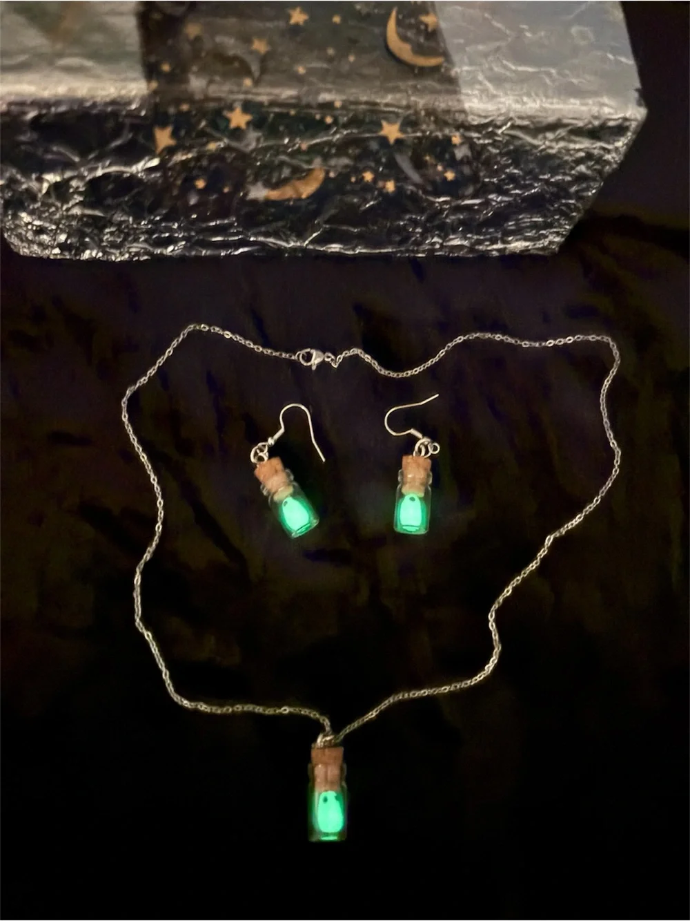 BOTTLED GHOSTS | Glow in the Dark Earrings and Necklace Set